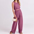 thumbnail image 3 of Conjunto de salón de verano estilo bohemio para mujer top con cuello redondo pantalones ahumados traje de vacaciones FLhrweasw Nuevo, 3 of 7