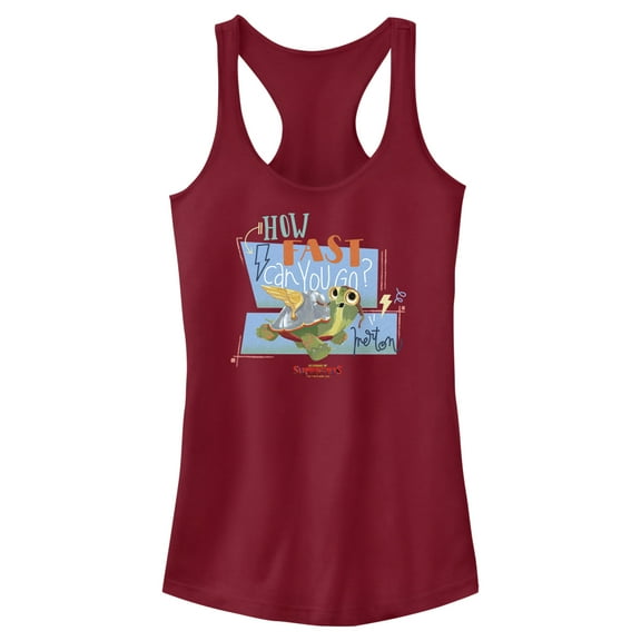 Junior's DC League of Super-Pets Merton How Fast Can You Go? Racerback Tank Top Scarlet X Large