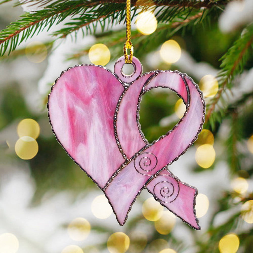 Glitter Christmas Ornament Awareness Ribbon Ornament Breast Cancer Ornament Gifts for Her Gifts for Mom Pink Ribbon Pink Power