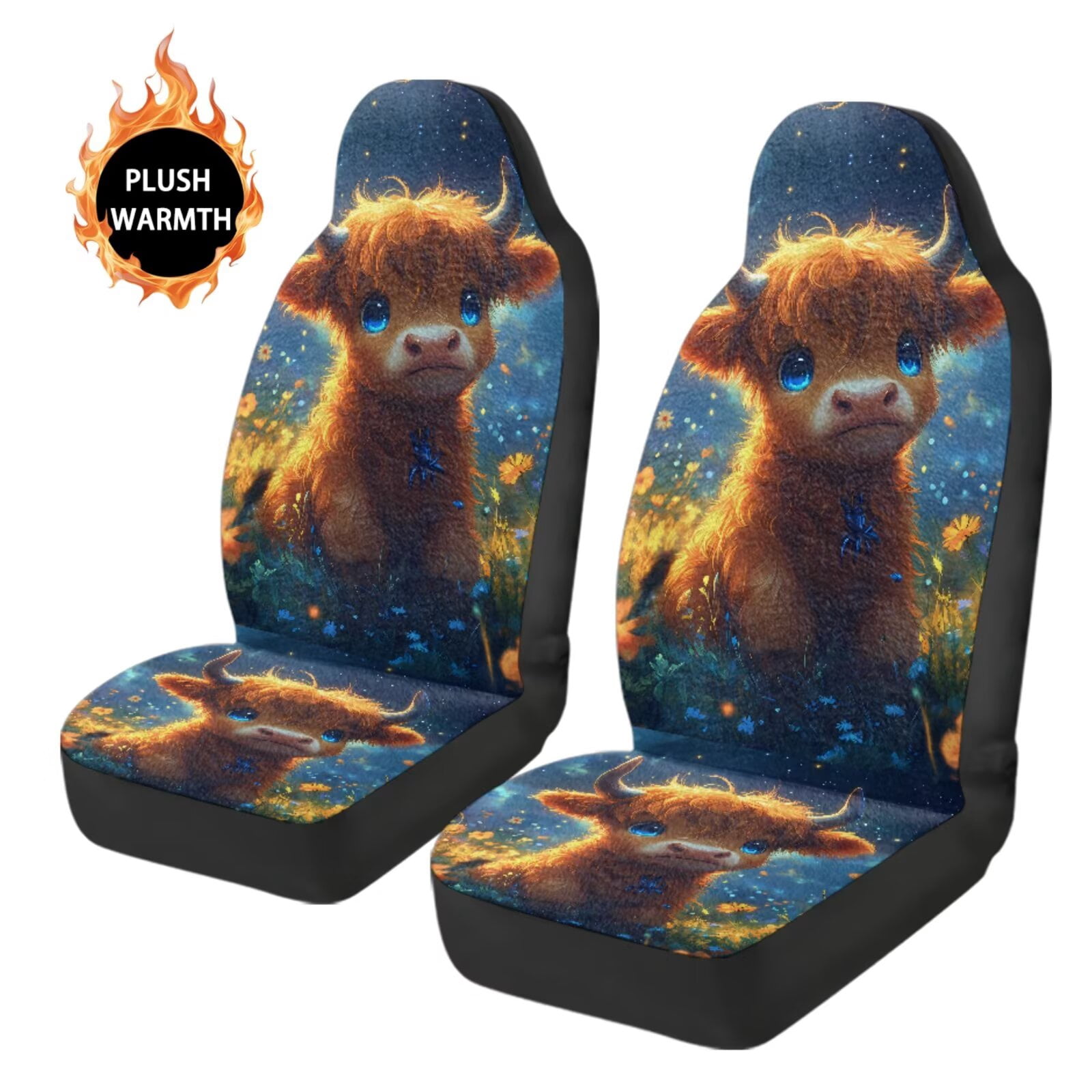 Uorisanigo 2-Pack Car Seat Covers, Soft Plush Baby Highland Cow Front Seats Covers, Comfy Automotive Seat Protectors Seats Cover For Cars, Easy Installation, Car Accessories for Women