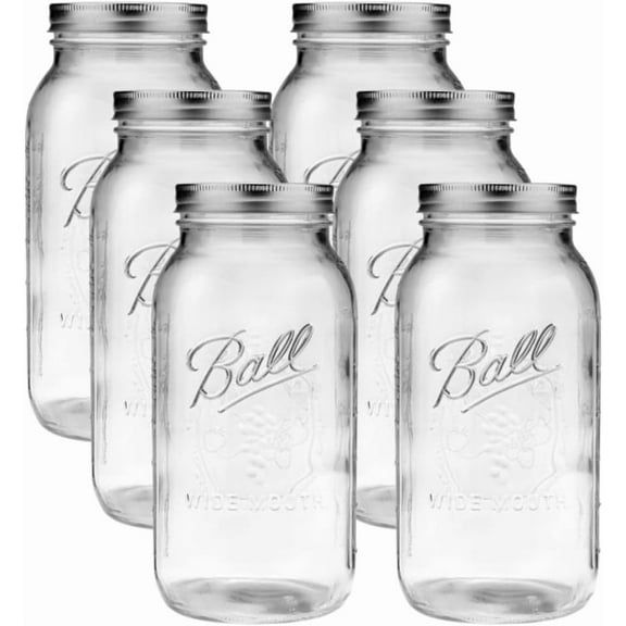 Wide Mouth Jars with Lids & Bands 6 Pack Jars | Half Gallon Large Glass Mason Jar for Food Storage with airtight Lid, 0.5 Gallon Glass Jar with Lid and Bands, Set of 6