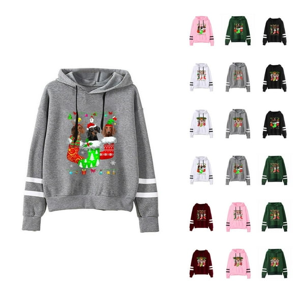 Christmas Hoodies for Women 2025 Long Sleeve Cute Dog Hooded Sweatshirt for Dog Lovers Pullover Tops