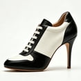 thumbnail image 2 of FSJ Women Closed Round Toe Sneaker Lace Up Stiletto Pumps Two Tone High Heels Size 7 Black & White, 2 of 4