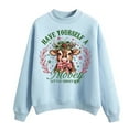 thumbnail image 1 of HNMKIU Hauts pour Femmes Imprimé Vache de Noël Chandail Col Rond Manches Longues Chandail en Molleton Imprimé Vache Col Rond, 1 of 4