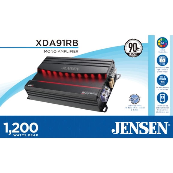 Open Box Jensen xda91rb Class D Mono Amplifier RGB Custom Color Adjustable Bass Boost