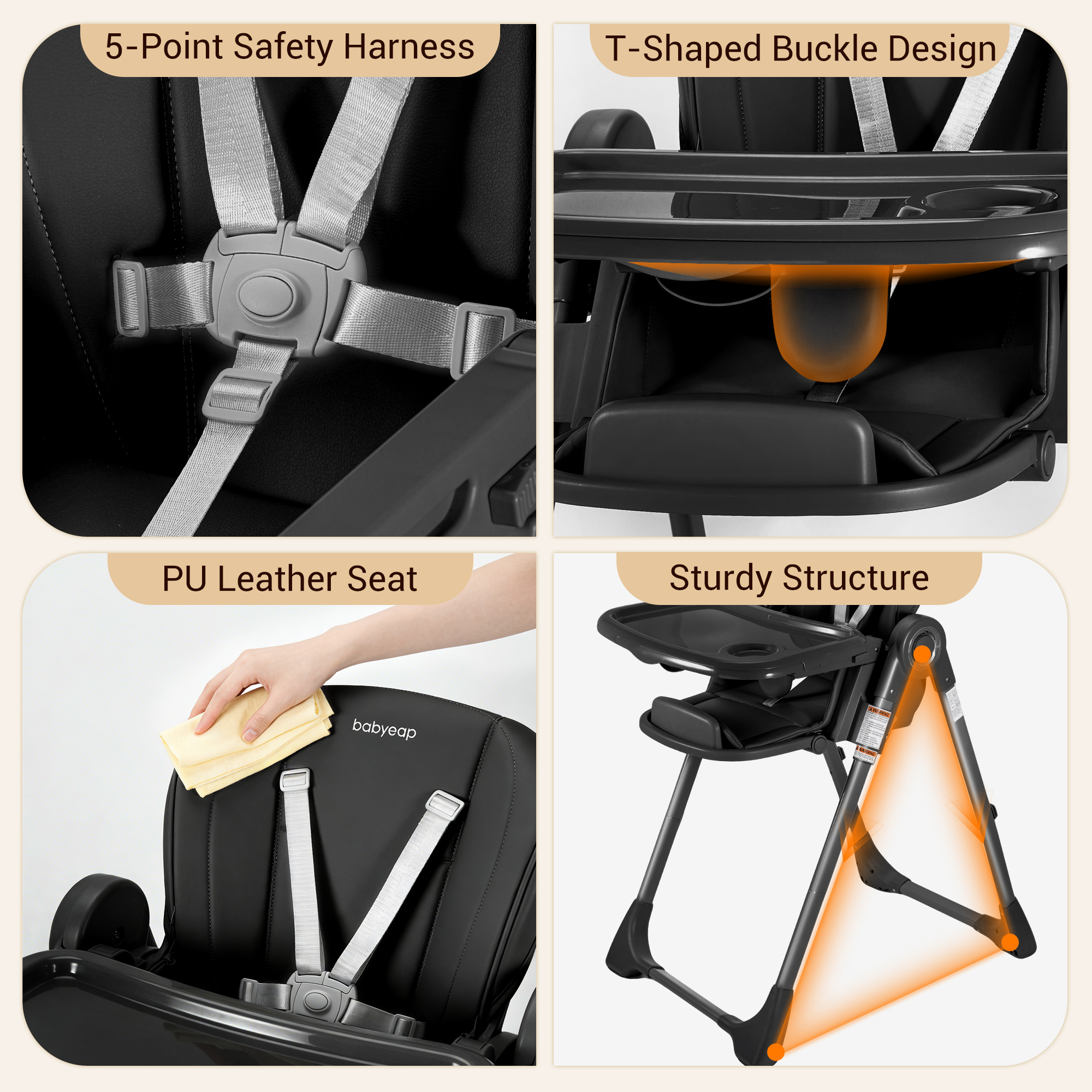 Babyeap 3-in-1 Convertible High Chair, Black photo 8