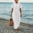 thumbnail image 5 of Bxsruta Womens Maxi Dress Casual Short Sleeve Button Down Shirt Dress Flowy Long Dresses, 5 of 7