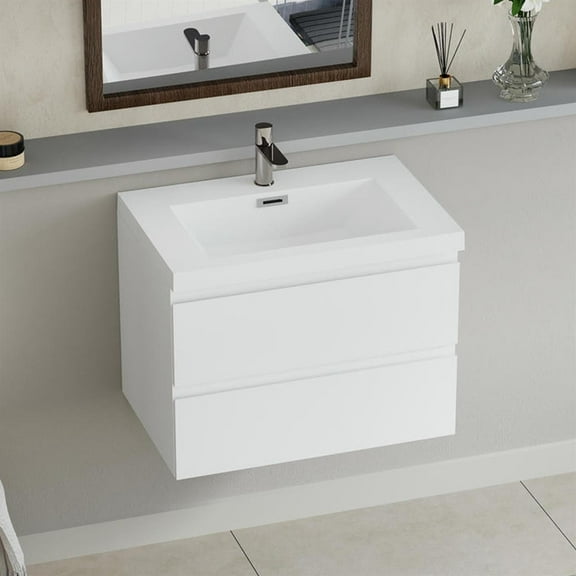 Demi Bonn 30" Floating Bathroom Vanity with Sink, Resin Top Basin and 2 Soft Close Drawers, Faucets and Drains Not Included, White