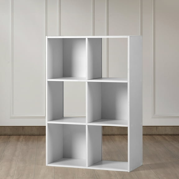 6-Cube Storage Organizer, 11.4 in Shelf Opening, Bookcase, Display Shelf, Customizable w/ 3 Removable Back Panels – White.