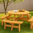 thumbnail image 2 of Homy Casa 8-Person Wooden Picnic Table Set – Perfect for Backyard Gatherings and Outdoor Dining, Natura, 2 of 9