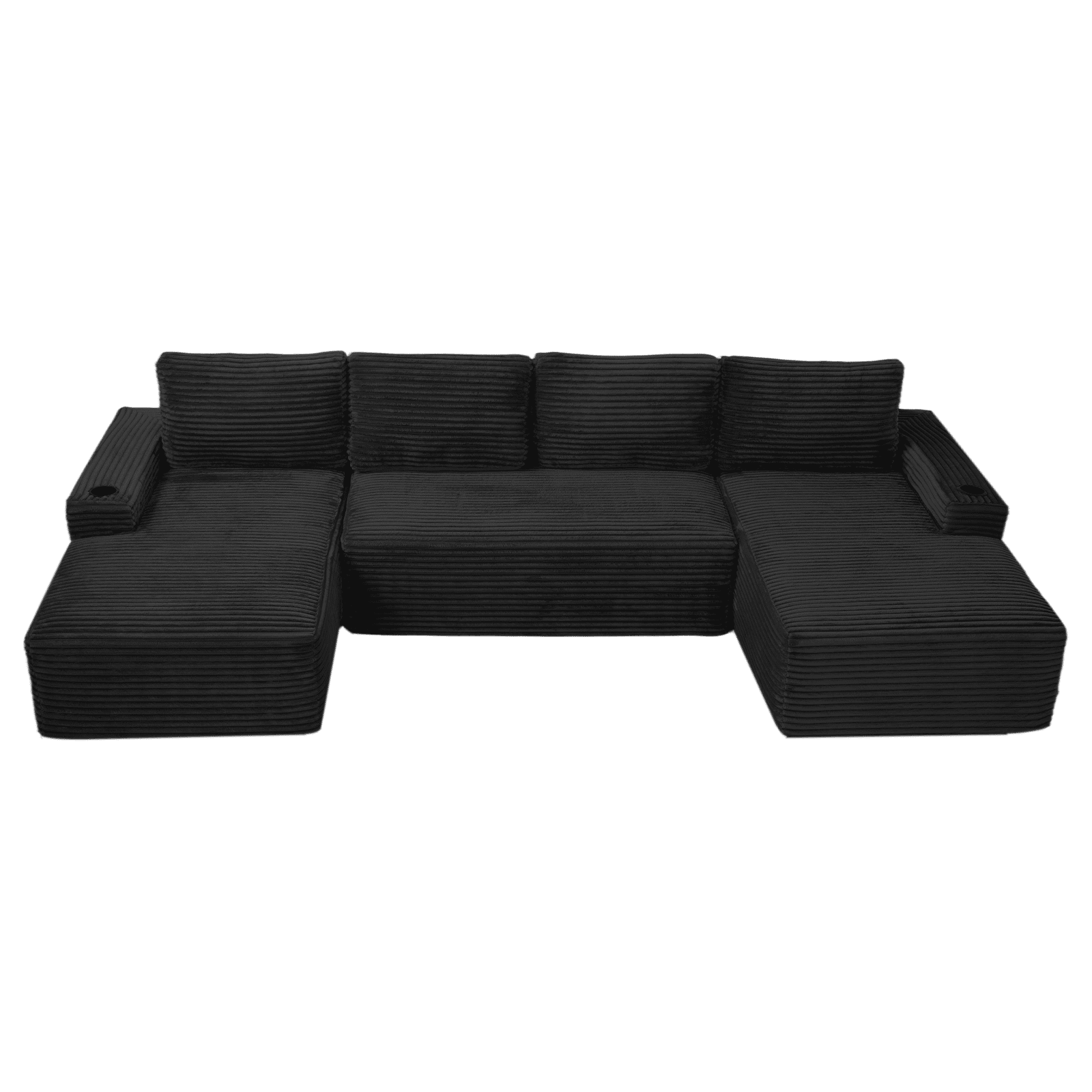 AISWORD 133.4" U-Shaped Modular Sectional Sofa, Corduroy Cloud Couch with Cup Holders & Side Pockets, Boneless Deep Seat Sleeper Chaise, No Assembly Required, Black