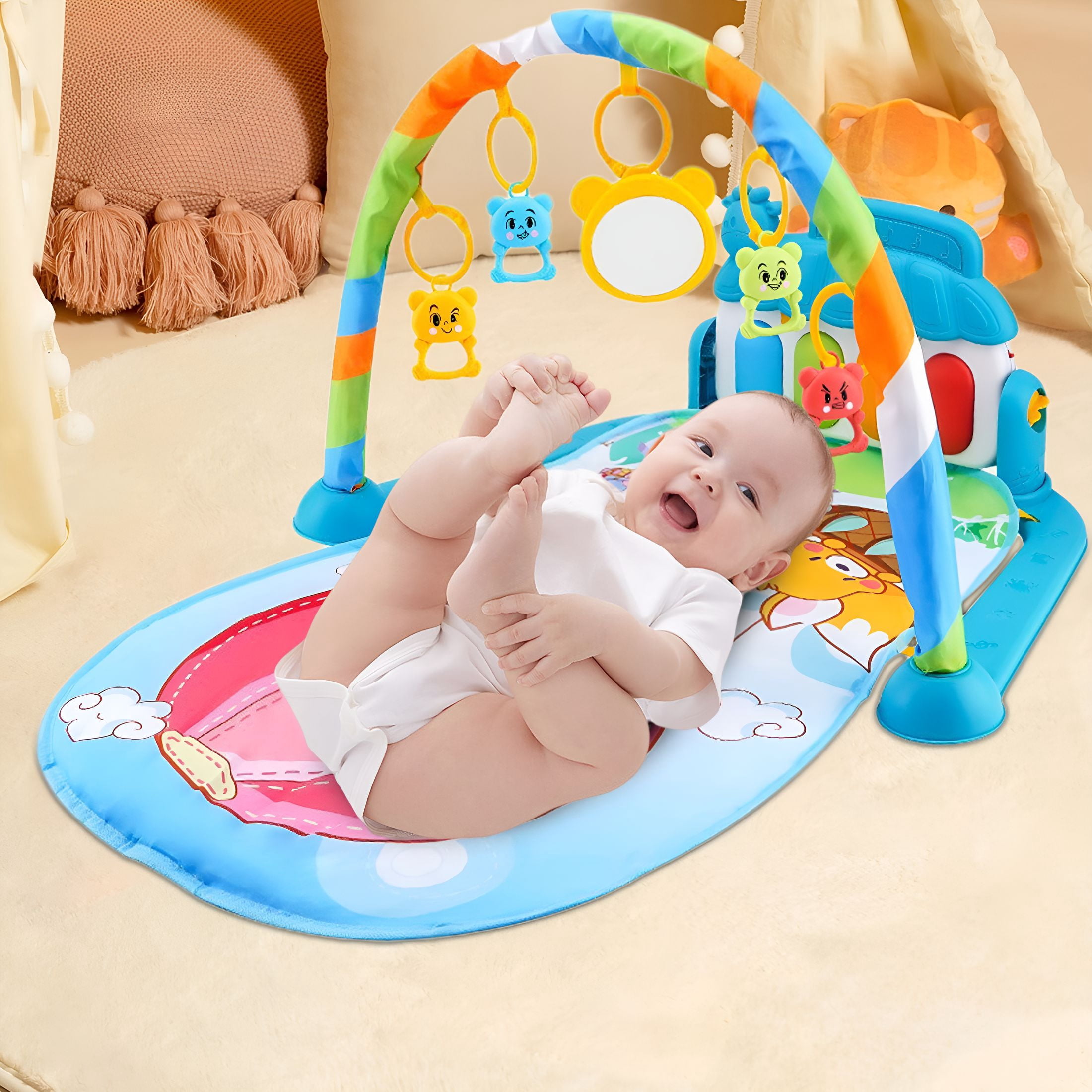 RLESO Play Mat,Tummy Time Mat Toys,Musical Learning 0-6 Mon,Adorable Animal-Themed Play Gym with Piano Panel,Tummy Time Mat Activity Center,Style C