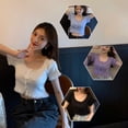 thumbnail image 2 of AYFFDIYI Lace Square Neck Short Sleeve Thin Knit Top, 2 of 8