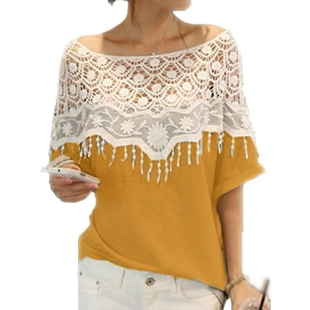 - Ladies Sexy Short Sleeve Lace Crochet Floral Hollow Out Shirt Tops Tees