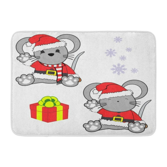 NUDECOR Red Adorable Cute Little Baby Mouse Cartoon Santa Claus Costume in Doormat Floor Rug Bath Mat 23.6x15.7 inch