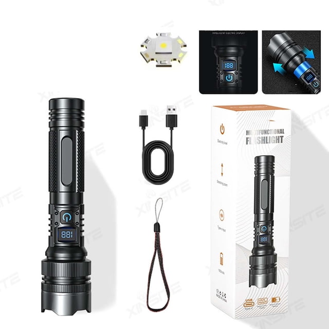 Super Bright Adjustable Focus Rechargeable LED Flashlight for Outdoor Camping Emergency and Long Range Sport Activities