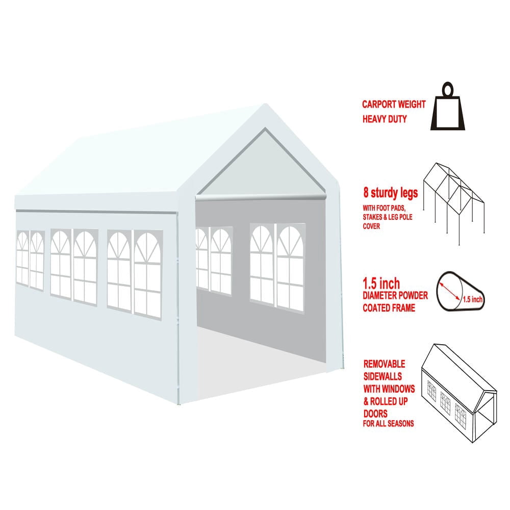 Topcobe 10'x20' Heavy Duty Carport Gazebo, Canopy Garage, Car Shelter with Windows for Backyard Patio, Outdoor Furniture