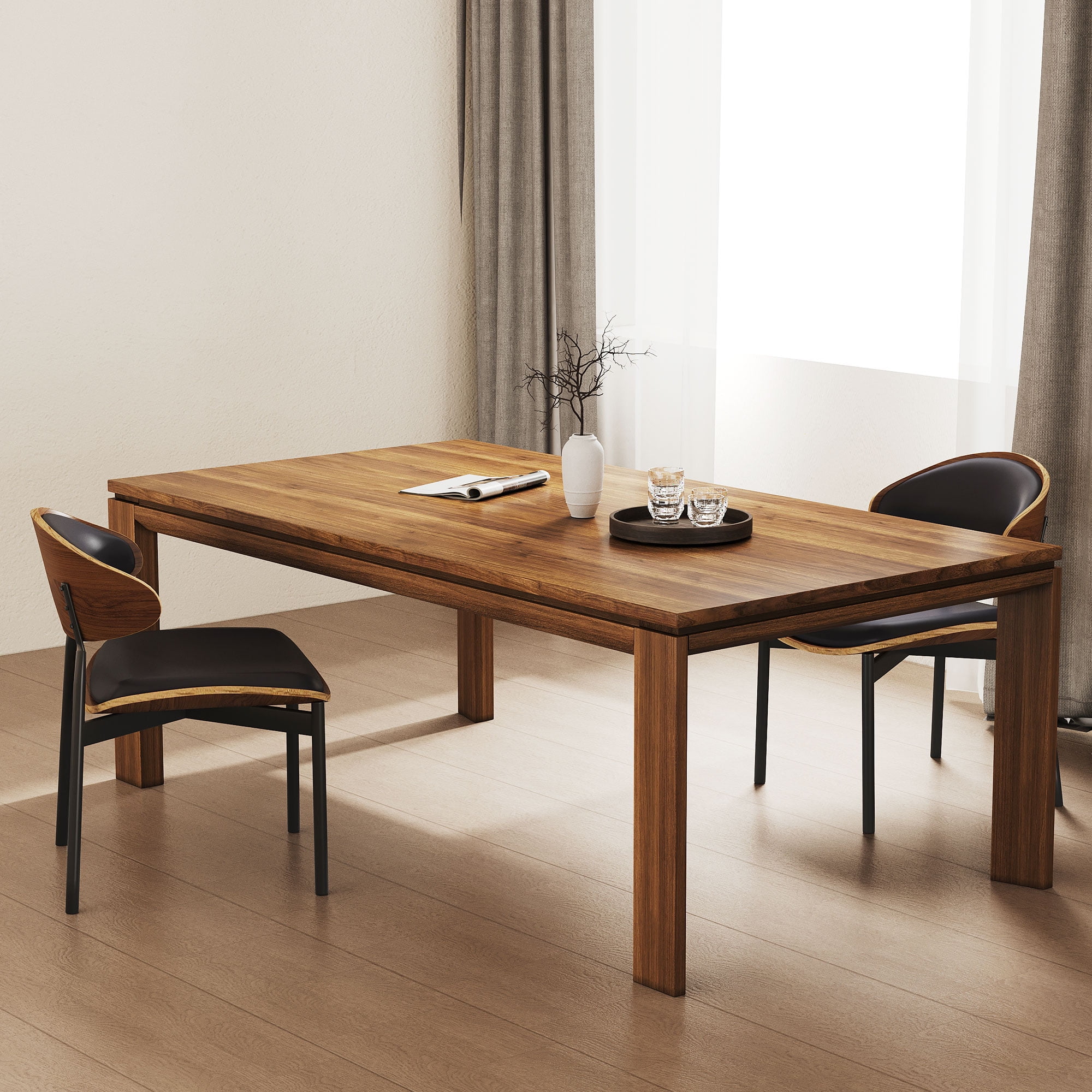 NessCarsti Brown Modern Farmhouse Wooden Dining Table, Seats 6 - 8, for Dining/Living Room