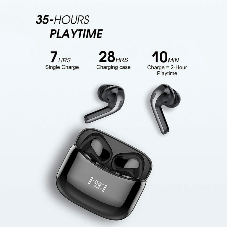 Wireless Earbuds Bluetooth Headphones, 40H Playtime Stereo IPX5 Waterproof  Ear Buds, LED Power Display Cordless in-Ear Earphones with Microphone for