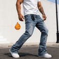 thumbnail image 7 of Men's Flared Straight Leg Fleece-Lined Jeans | Light Wash Denim | 4-Way Flex | Raw Hem | Standard Size | Warm Winter Stretch Jeans | Trendy Casual Denim Pants for Men, 7 of 7