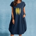 thumbnail image 1 of Fankiway Robe Unie à Manches Courtes Col Rond Imprimée avec Poches Robe Midi Grande Taille pour Femmes Rondes Printemps 3826, 1 of 4