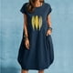 thumbnail image 1 of Puntoco Vestido Estampado De Dos Bolsillos Con Cuello Redondo Y Manga Corta De Color Liso Para Mujer Azul Marino S,Regalos Para Mujer Joven, 1 of 4