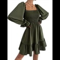 thumbnail image 1 of Vestido Mini de Fiesta Fluido con Escote Cuadrado, Larga, Volantes y Farol para Mujer Verde L, 1 of 10