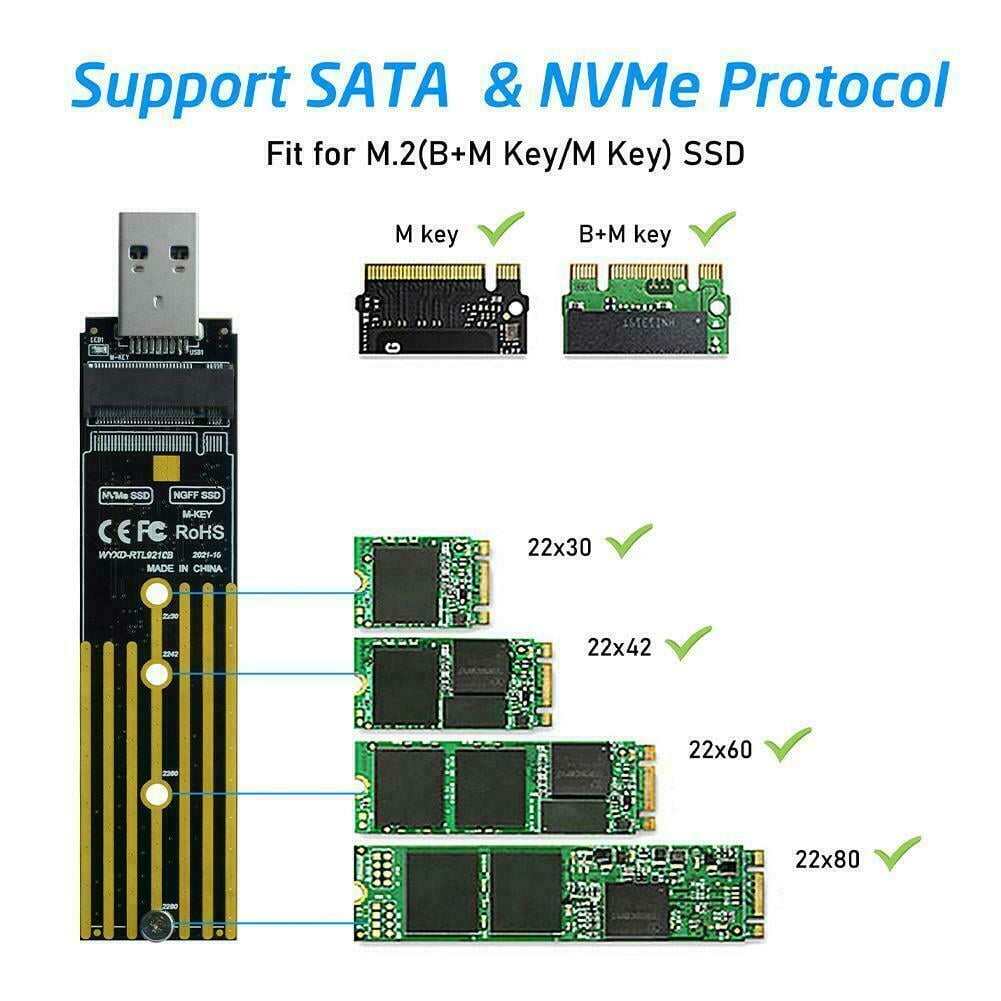 Nvme To USB M.2 SSD To USB 3.1 Type A Card, Key Pcie Hard New - Walmart.com