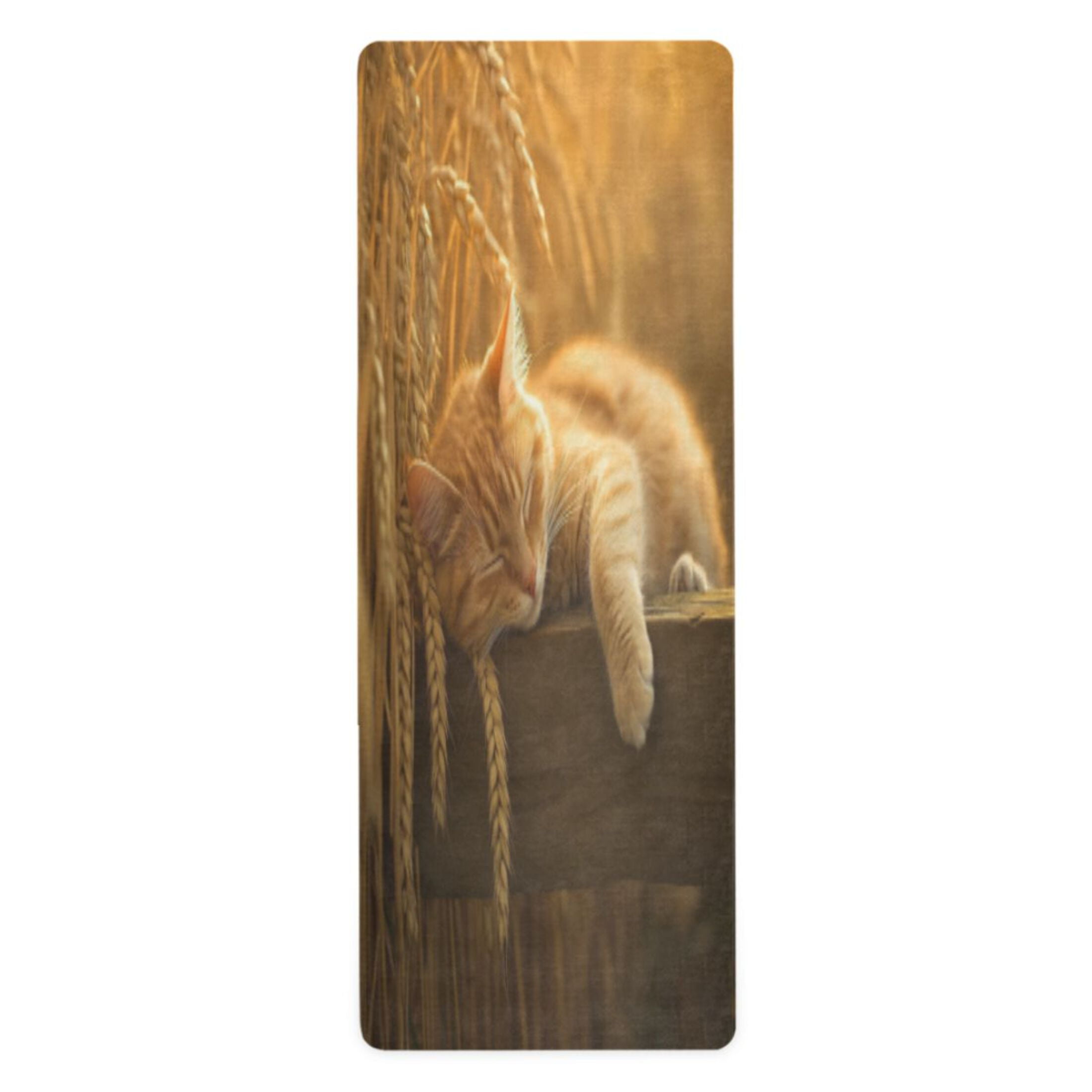 BZSMCE Yoga Mat Women Fitness Mat Dreamy Cat in Sunset Pattern
