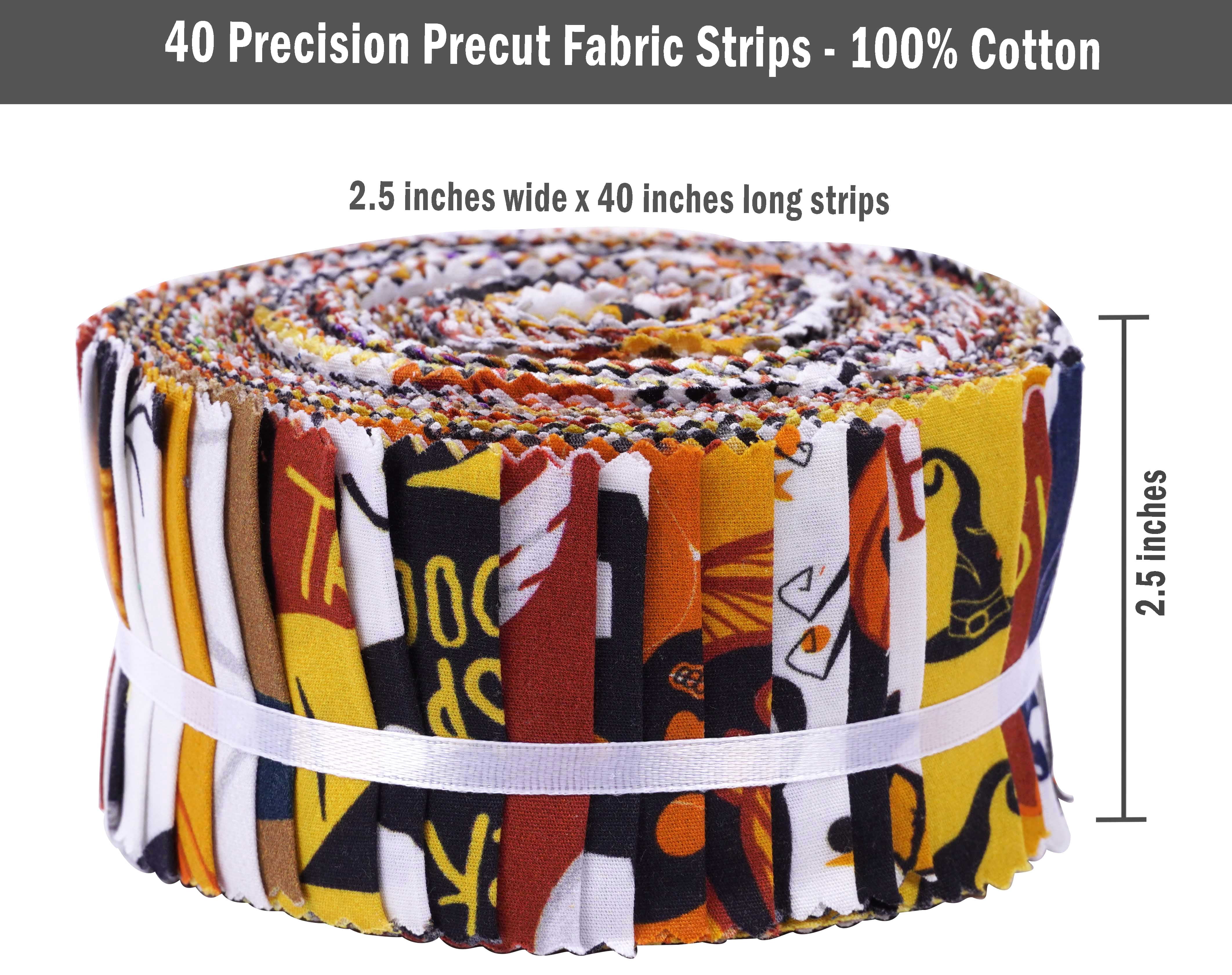 Soimoi 40Pcs Halloween Print Cotton Precut Fabrics For Quilting Craft Strips 2.5x42inches Jelly Roll - Multicolor