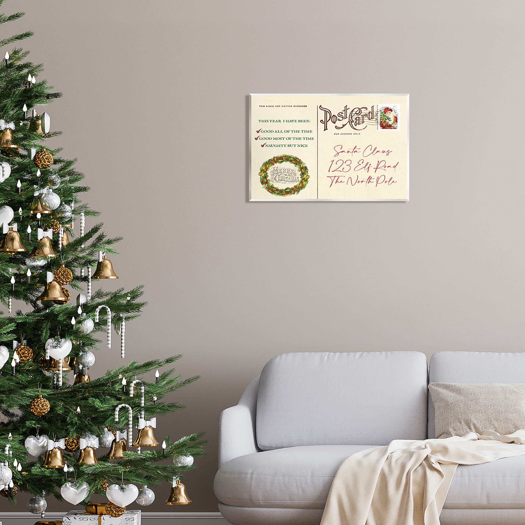 Stupell Industries Merry Christmas Vintage Postcard Graphic Art Unframed Art Print Wall Art, Design by Lil' Rue