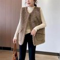 thumbnail image 3 of Chalecos de vellón para mujer, chalecos de felpa de longitud media, cárdigans casuales sin mangas con cuello redondo, chaquetas de invierno de gran tamaño, blusas holgadas para mujer, 3 of 4