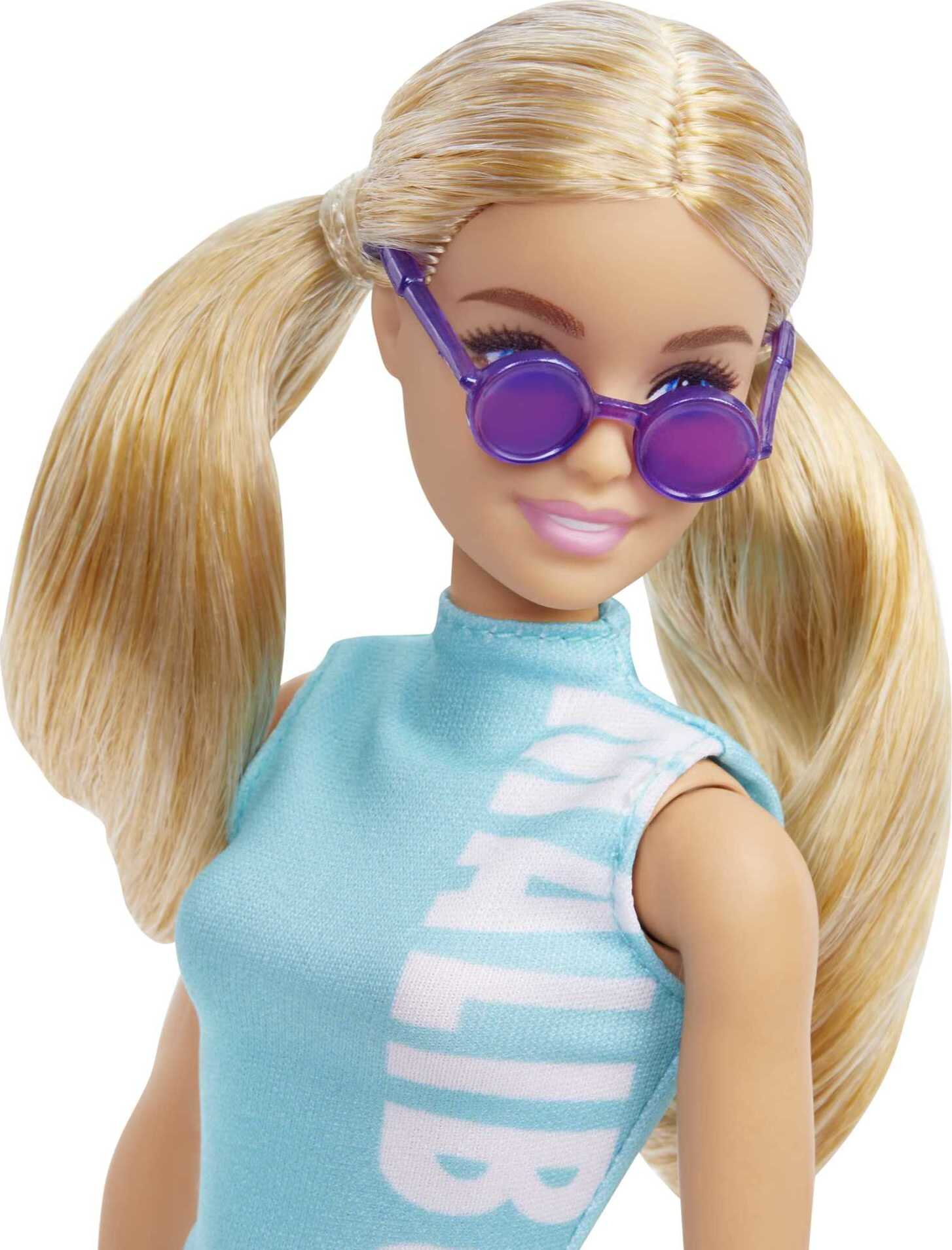 Barbie Fashionistas Doll #158 in Teal Top & Leggings with Blonde Pigtails, Sneakers & Sunglasses - image 5 of 7