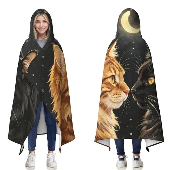 Starry Sky Cat Wearable Blanket Hoodies for Women Men Adults Cat Lovers Soft Cozy Romantic Longhair Cats Hooded Blankets for Home Bedding Decor Birthday Gifts 50x60 Inch