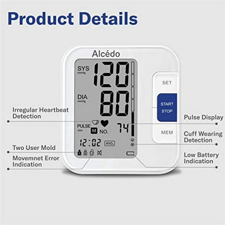 Alcedo Blood Pressure Monitor Upper Arm, Automatic Digital BP Machine with  Wide-Range Cuff for Home Use, Backlit Screen, 2x120 Reading Memory, Talking  Function