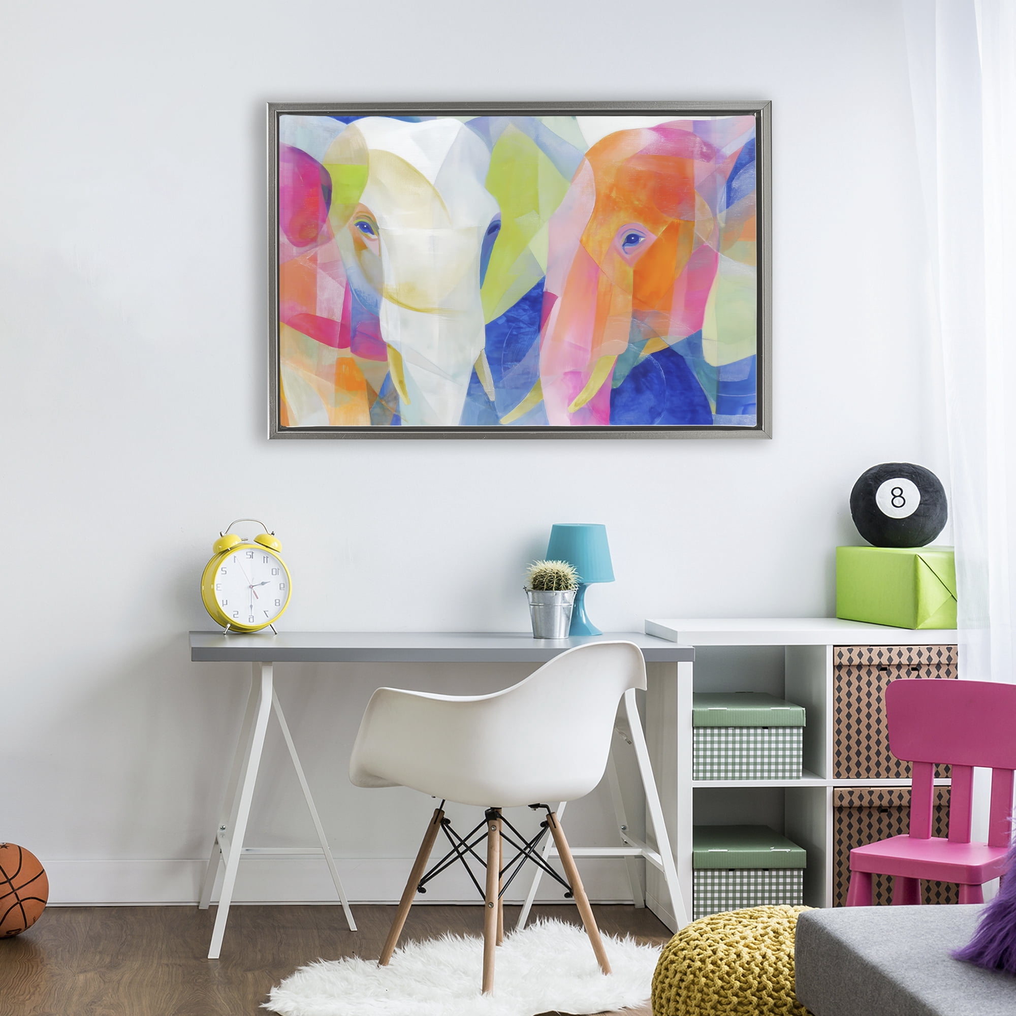 Stupell Industries Two Elephants Geometric Composition Gray Framed Floater Canvas Wall Art, design by Chromatic Storm Studio