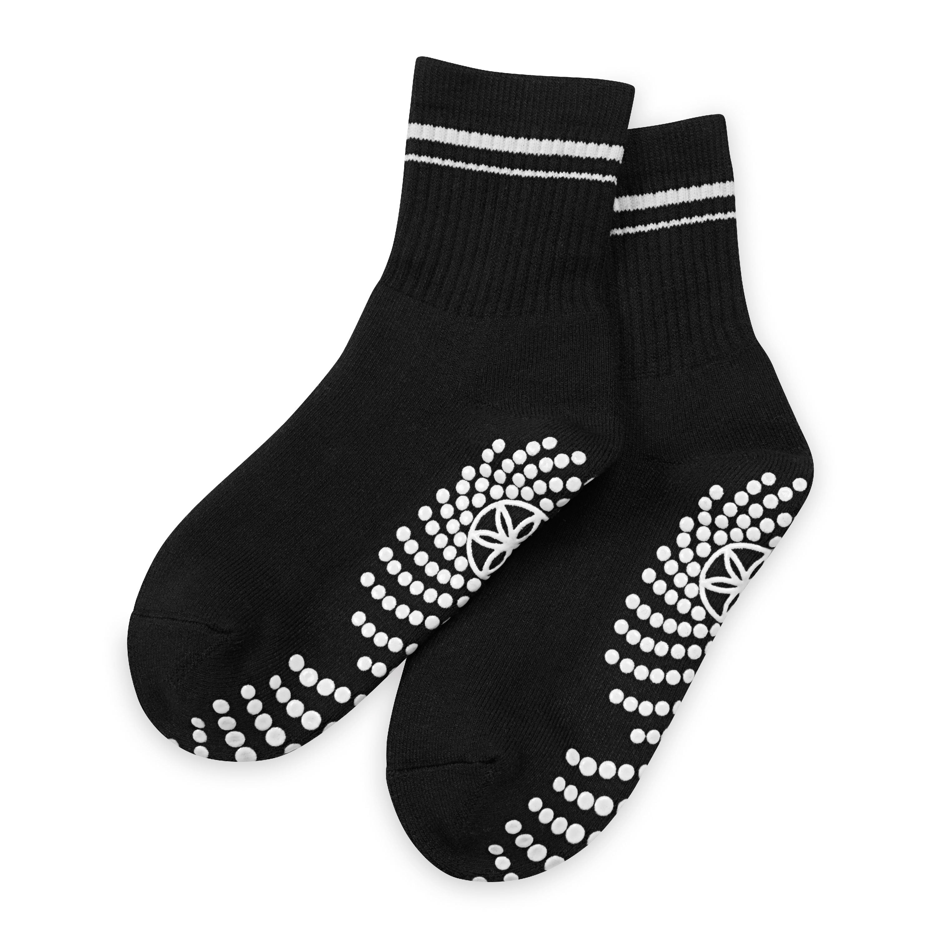 Gaiam Grippy Crew Socks 2pack, Black/White, One size fits most, Unisex