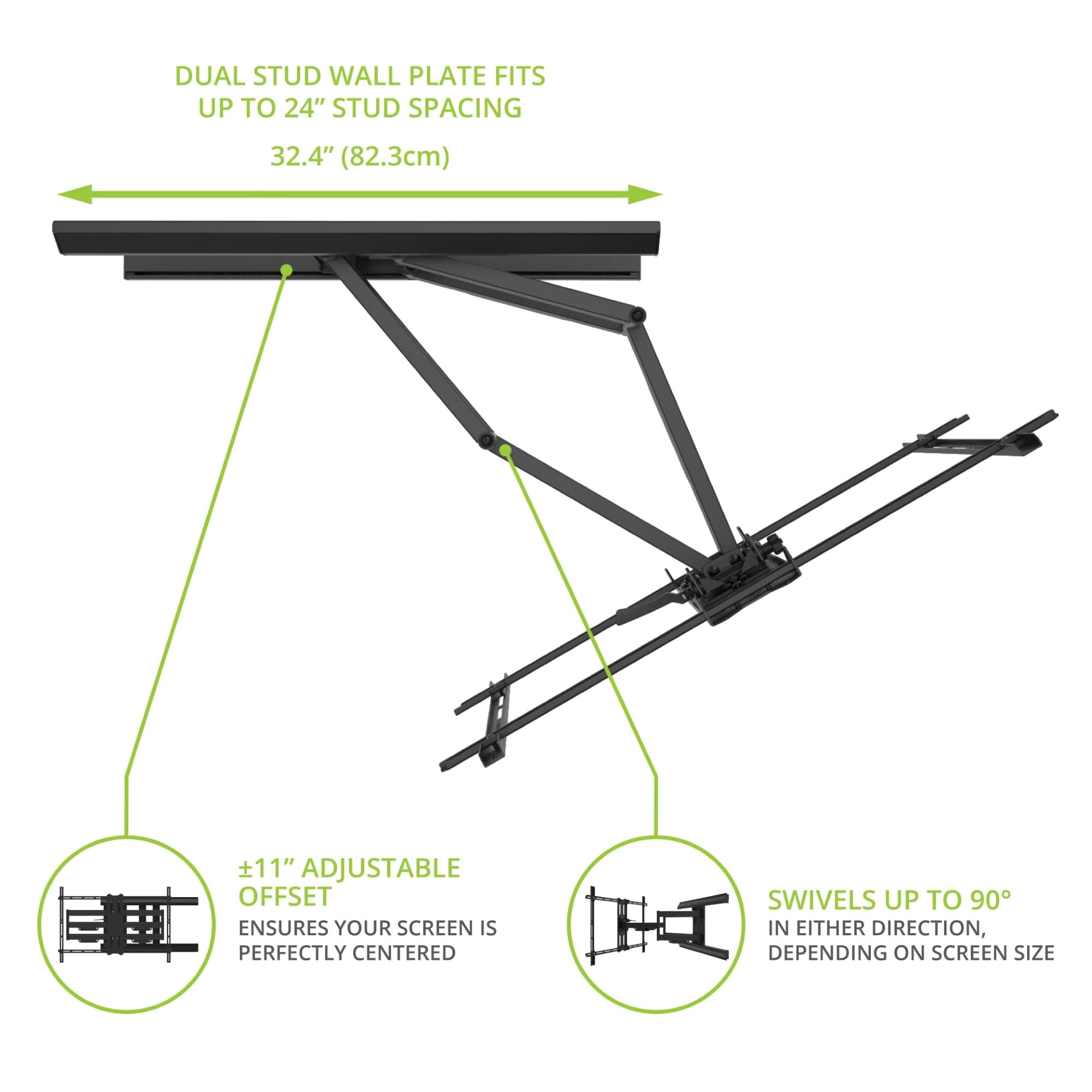 Kanto PMX800 Pro Series Full Motion Articulating TV Wall Mount for 55" - 120" TVs | Adjustable Horizontal Offset | Integrated Cable Management | Toolless Tilt | Extra Large Screen Support