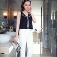 thumbnail image 3 of Women Summer Elegant Blouse Office Lady Solid Sleeveless Turn-Down Collar Shirt Top, 3 of 5