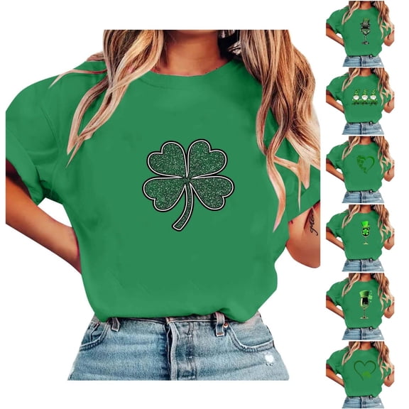 ShiShine St Patty's Day Shirt for Women Casual Short Sleeve Clover Shirts Funny Graphic Tee Saint Patrick's Tunic Tops