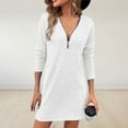 thumbnail image 4 of qolati Sweater Dresses for Women Fall Winter V Neck Half Zip Long Sleeve Mini Dress Ribbed Knit Fitted Party Tunic Shirt Dress White XL, 4 of 6