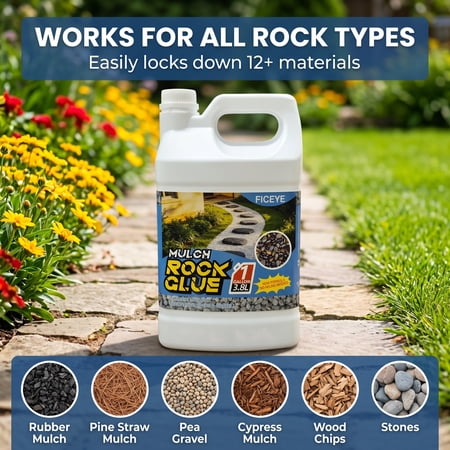 1 Gallon Heavy-Duty Landscaping Adhesive, Fast-Drying High-Strength All-Weather Construction Glue, Indoor Outdoor Bonding For Concrete, Gravel, Mulch, Timber, Rocks, Sand & Marl, Perfect For Garden P