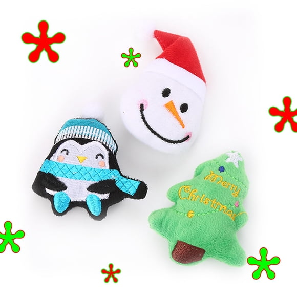 LUCKITTY Cat Plush Catnip Interactive Toy Set of 3-3.5" x 2.7", Christmas Theme (Tree, Snowman, Penguin) for Cat Mint Teething and Interactive Play