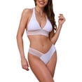 thumbnail image 1 of INSPIRAR CHIC Conjuntos de Bikini de Rayas Onduladas en Bloques de Color para Mujeres de 2 Piezas con Top Halter y Parte Inferior en Forma de V Trajes de Baño Talla X-Large Blanca, 1 of 5