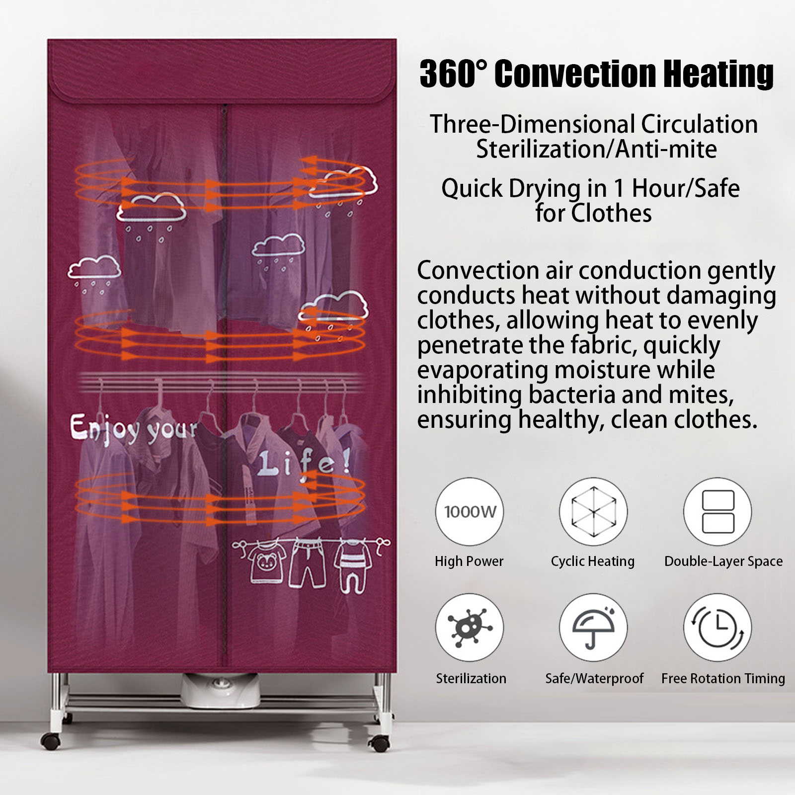 Electric Clothes Dryer, 110V 1000W Portable Clothes Dryer with Timer,  Double Layer Stackable Drying Machine, Stainless Steel Drying Rack, Portable Laundry Dryer for Apartments, RV, Home, Campers