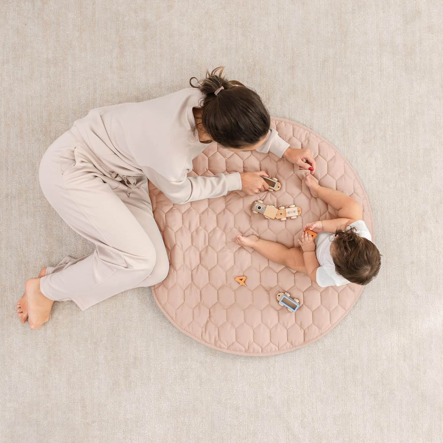 Comfy Cubs Premium Play Mat, Round (Small) 36" - Kids & Toddler Play Mat, Non-Slip Bottom - Blush
