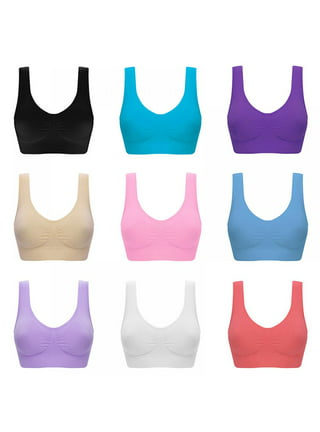 3-Pack Women Seamless Sports Bra Breathable Wireless Push Up Bra with Pads  Yoga Running Fitness Sleep Bralettes Plus Size Blue/Pink/Purple