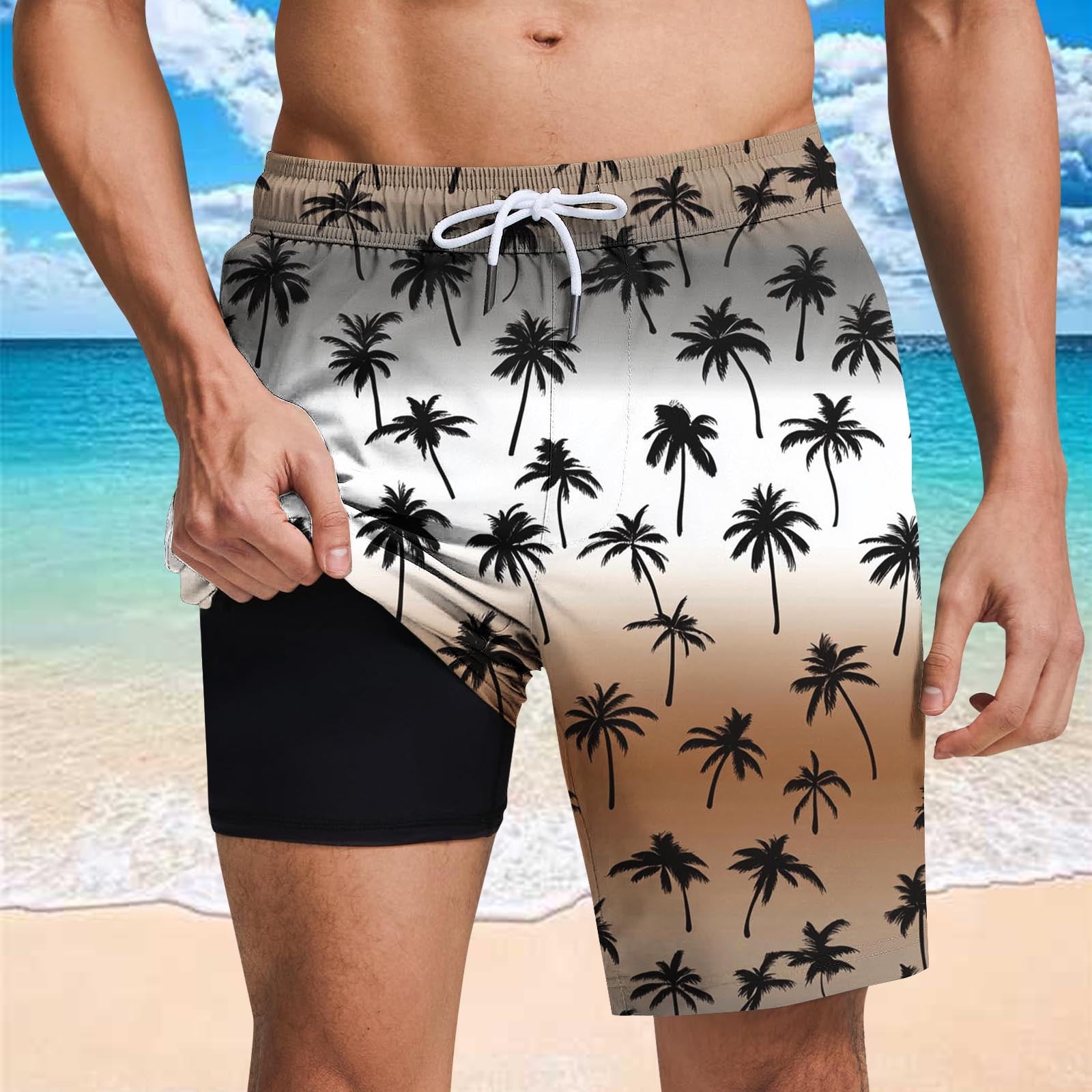 Xysaqa Maillot de Bain Homme Imprimé Palmier avec Doublure de