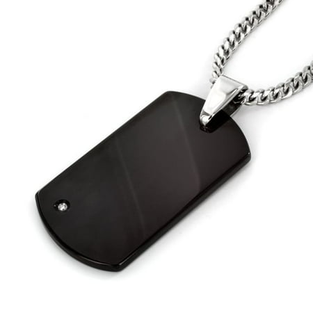 WCJ Crucible Blackplated Tungsten Men's Engravable Diamond Dog Tag Necklace