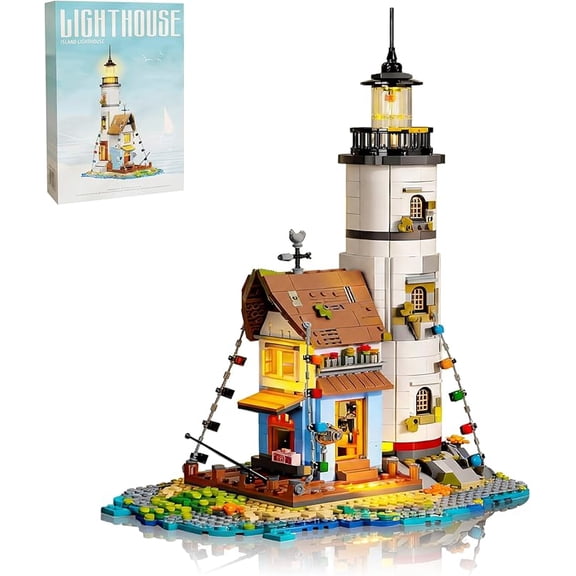 GZBricker Lighthouse Town Building Sets Compatible with Lego Architectural Fisherman House Home Decor for Adults